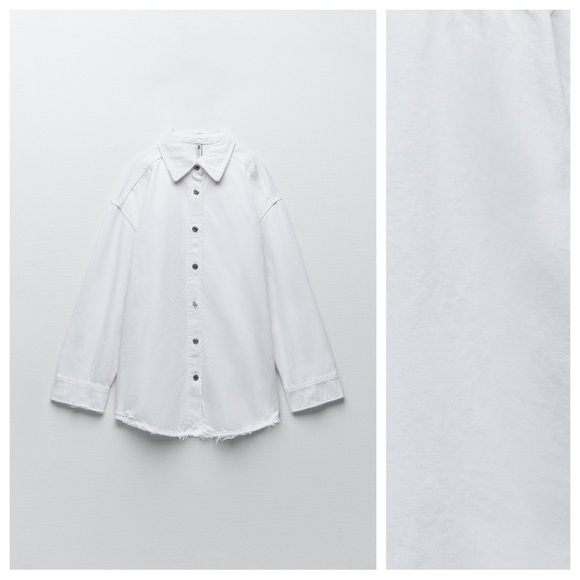 NWT. Zara White Denim Oversize Collared Shirt. Size XL. - Picture 8 of 11